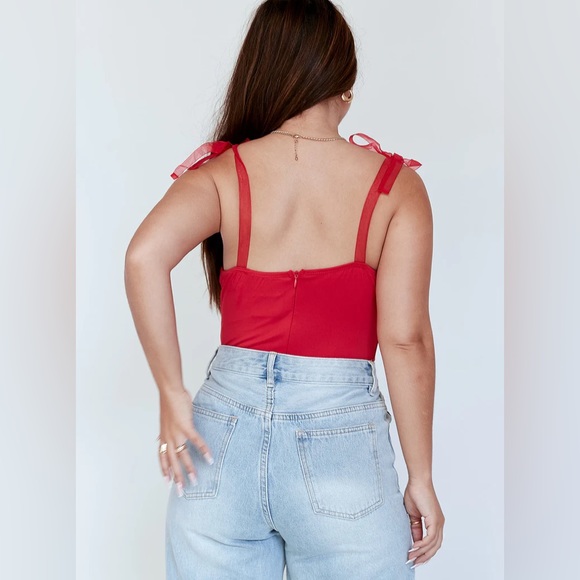 🌹Princess Polly Sweet and Sexy Red Bustier Bodysuit with Sheer Ribbon Straps 🎁 - Picture 5 of 8